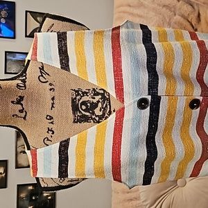 Super Cute! Multi Color Striped Button Down Tank with Knotted Waste Line